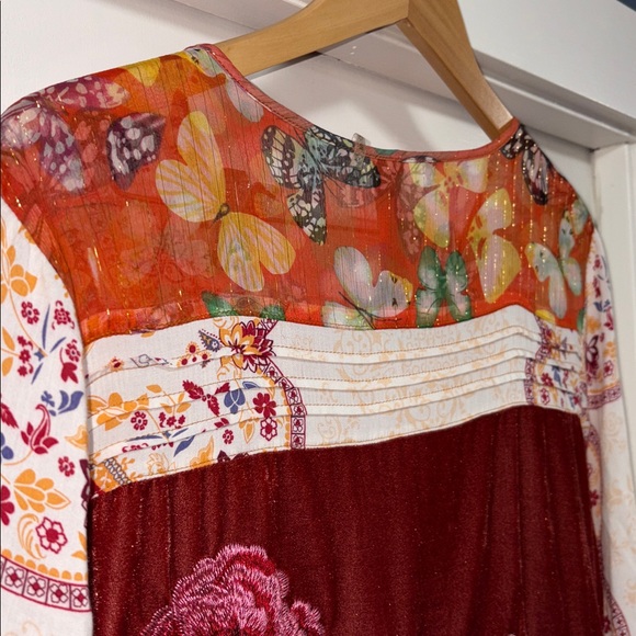 Aratta Burned Tulip Velvet Floral Embroidered Blouse/Tunic, Boho Chic. - Picture 2 of 9